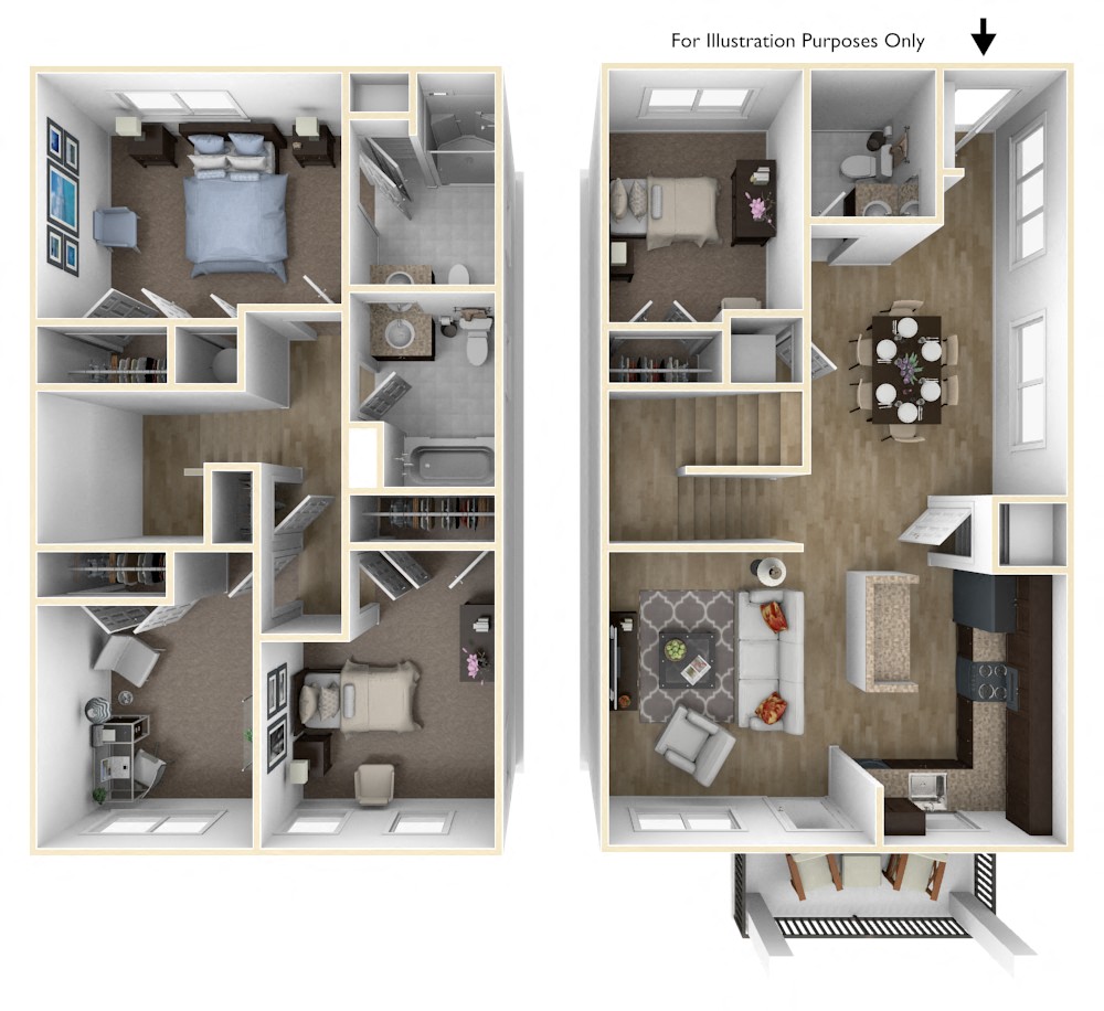 Floor plan for 4 beds, 2.5 baths, 1460 sqft